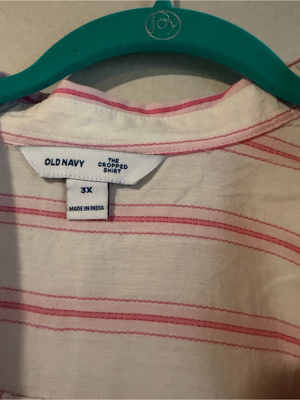 Old Navy Cream and Pink Striped Cropped Kids Shirt - 3X